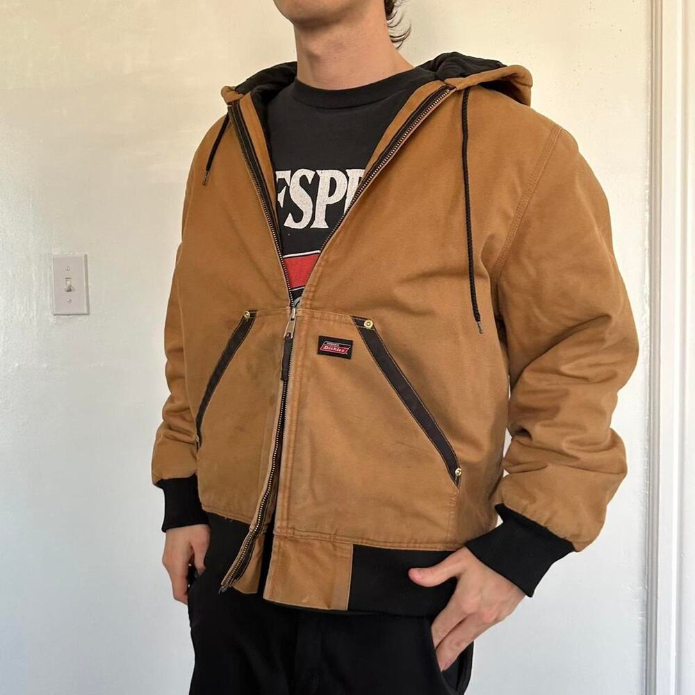Swag Vintage Y2K Thrashed Dickies Brown Canvas Hooded Work Jacket - Picture 7 of 8